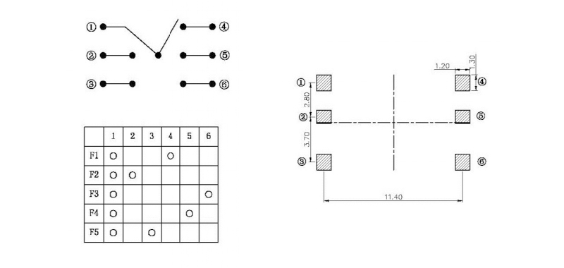 10*10*8.6貼片五向開關接線圖